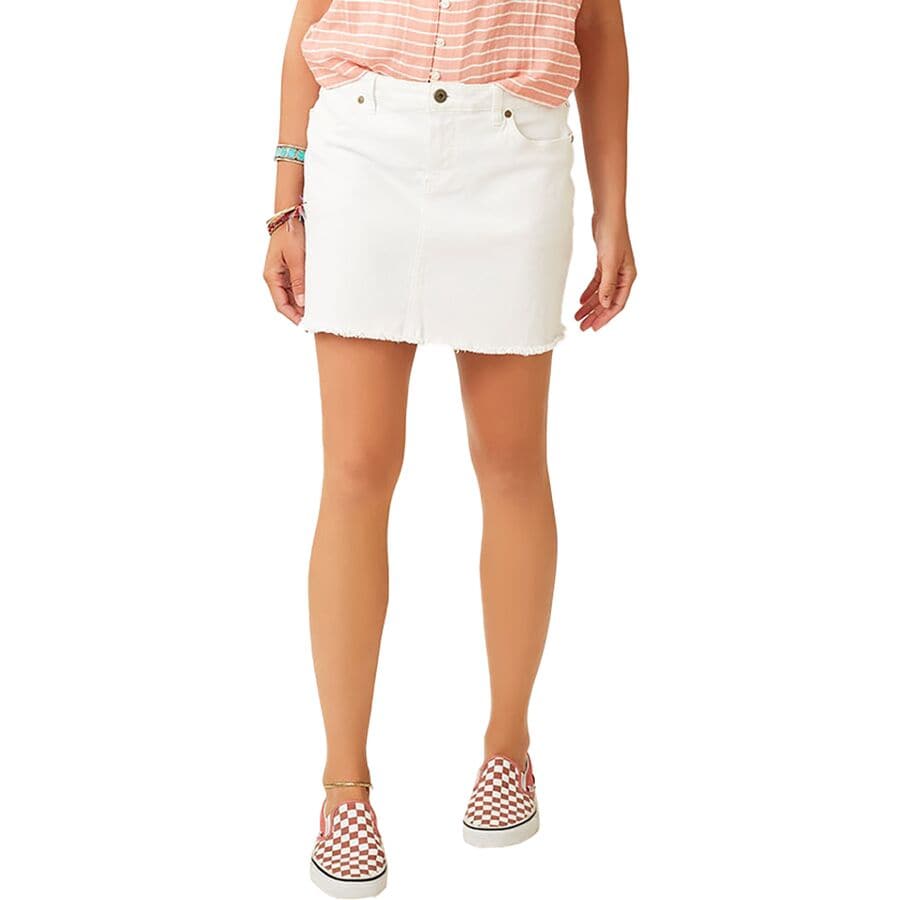White denim skirt deals raw hem