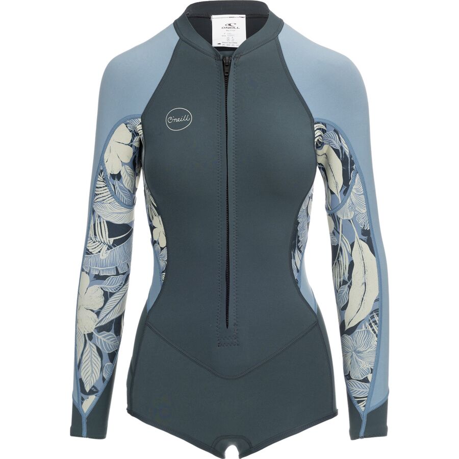 O Neill Bahia 2 1 Front Zip Long Sleeve Surf Suit Women s Shade Palmtrop Fdenim 10