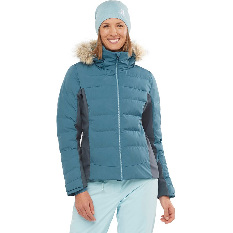 SALOMON Womens Night Sky Blue Rise Hooded Ski Jacket Coat Ladies XS 8 BNWT 