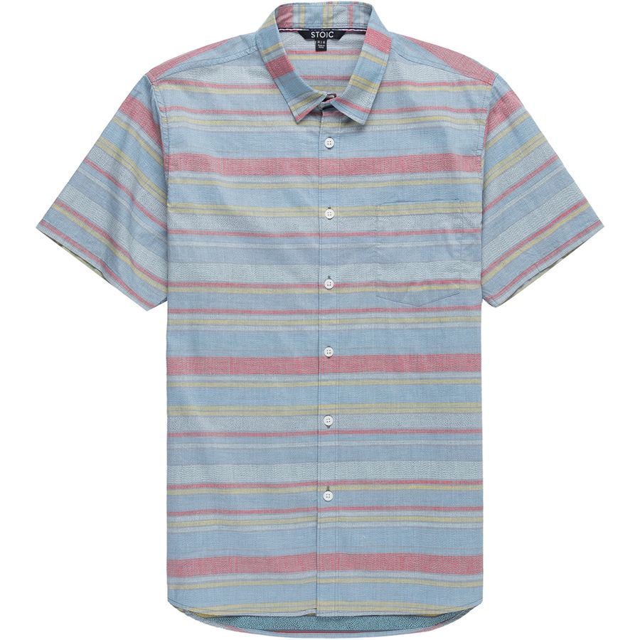 Macondoo Men Plus Size Stripe Print Short-Sleeve Button-Down Casual Shirts 