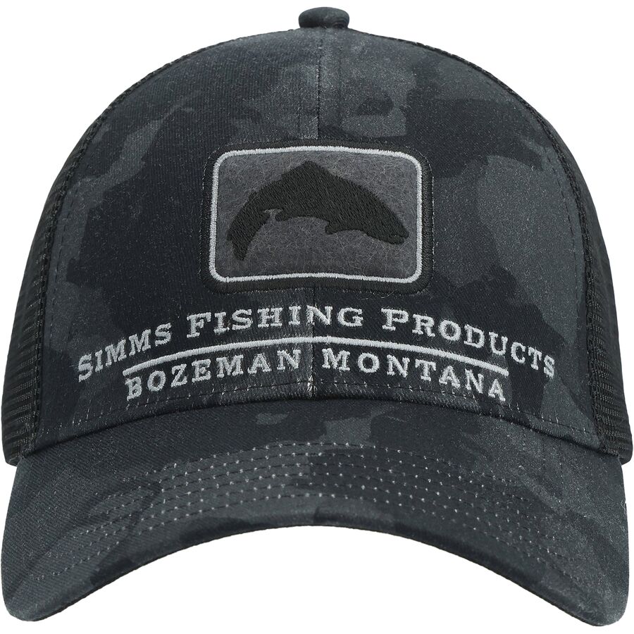 Simms Trout Icon Trucker Hat Regiment Camo Carbon