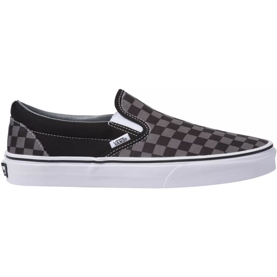 gray and black slip on vans