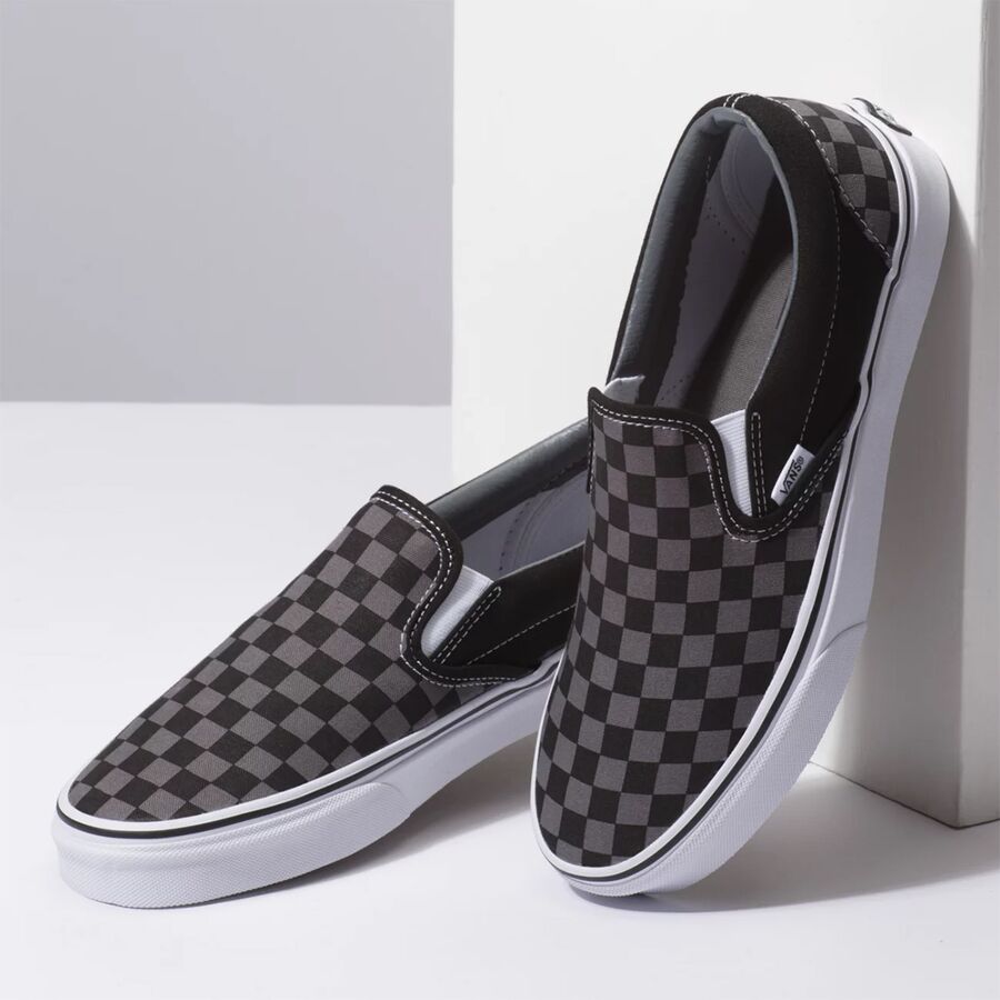 grey check slip on vans
