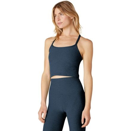 Beyond Yoga, Spacedye New Moves High Cropped Tank in Darkest Night/ Cloud  White