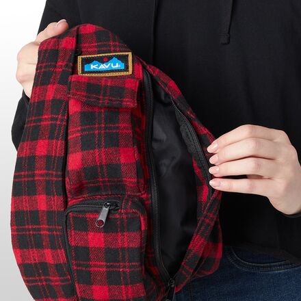 KAVU Mini Plaid Rope Bag Red and Black Plaid Sling Bag like new s-l400.jpg main image 3