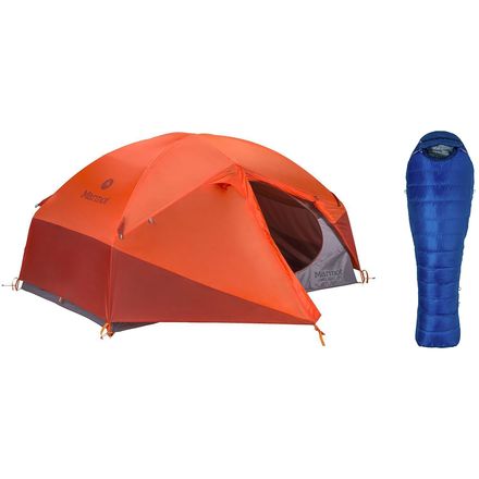 Marmot Limelight 2P Tent Sawtooth 15 Sleeping Bag Bundle Hike Camp