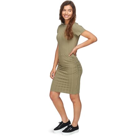Monrow Rib Crew Neck Shirred Dress - Women's - Clothing Monrow Rib Crew Neck Shirred Dress - Women's - Clothing