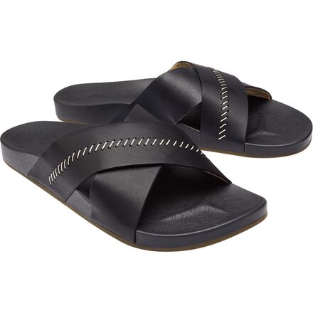 OluKai Black Quilted Slide Sandals Olukai Mens Maha  main image 4