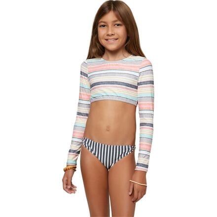 O'Neill Cruz Stripe Long-Sleeve Crop Top Swim Set - Girls' - Kids