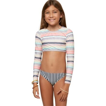 O'Neill Cruz Stripe Long-Sleeve Crop Top Swim Set - Girls' - Kids