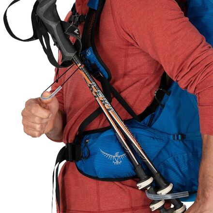 osprey backpack pole storage free DWR water Osprey Exos 38 Blue Ribbon