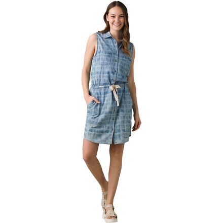 prana denim dress Prana Denim Dress size Medium Button Front Long Sleeve Roll Tab Mandarin Collar