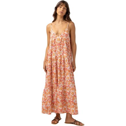 knee length dresses for ladies Tropical Print Tiered Midi Dress