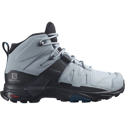 Salomon X Ultra 4 Mid GTX Wide hiking boots in blue colorway showing the spacious toe box design