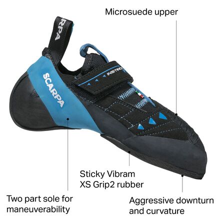 SCARPA Instinct VSR Rock Climbing Shoes for Sport Climbing and  Bouldering - Black/Azure - 3-3.5