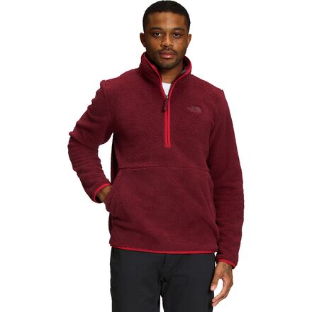 The North Face Dunraven Sherpa 1/4 Zip Men's Clothing Cordovan/TNF Red : LG