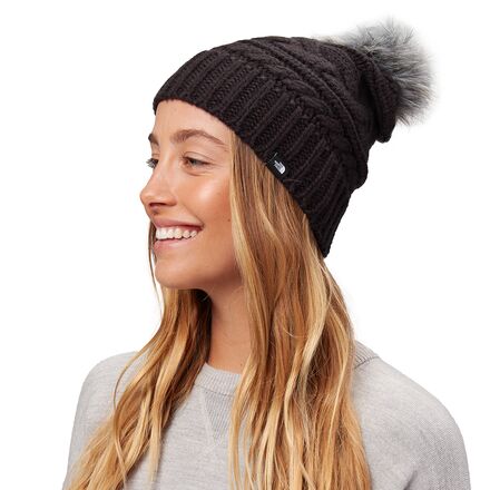 North Face Triple Cable Fur Pom Beanie 