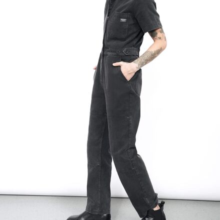 (取寄) ザ エッセンシャル ショートスリーブ デニム ハイ ウェスト カバーオール Wildfang The Essential Short-Sleeve Denim High Waisted Coverall Black Denim Wildfang The Essential Short-Sleeve Denim High Waisted Coverall